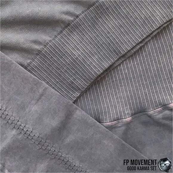 FP MOVEMENT GOOD KARMA SET: CROP TANK BRA + HIGH RISE LEGGINGS IN GREY PURPLE - Picture 15 of 16